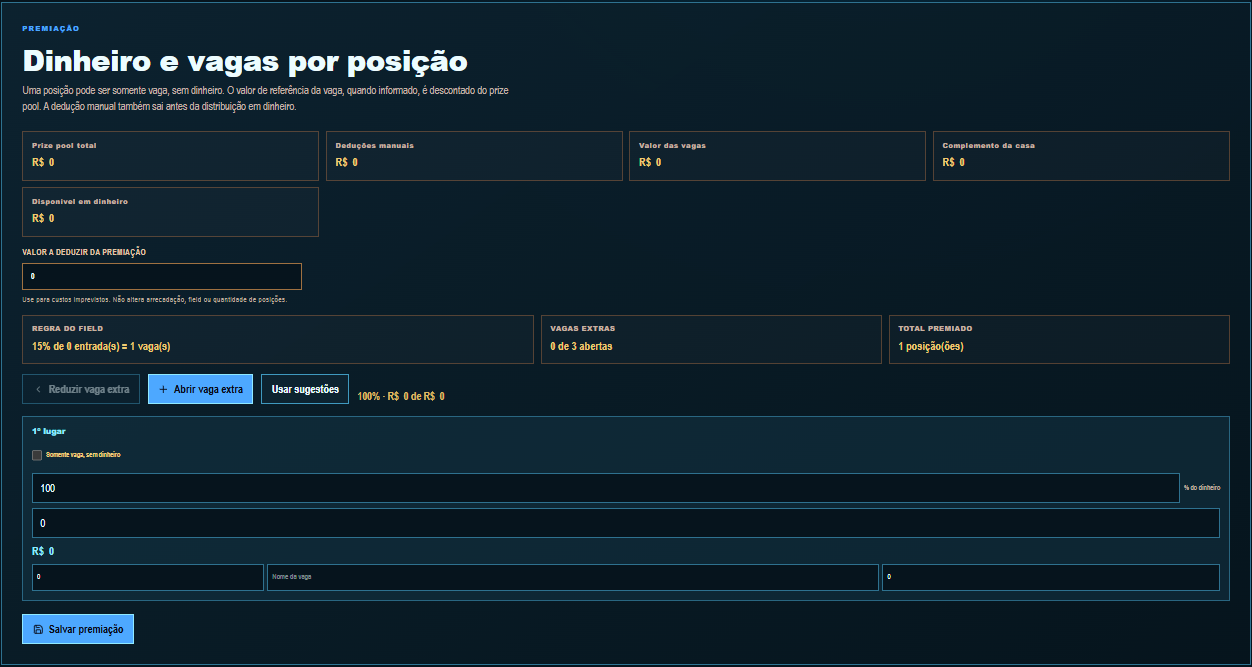Editor real de premiação de torneio